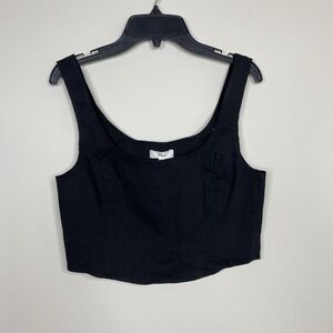 A.L.C. Crop Tank Top Black Corset Linen Blend Sleeveless Side Zipper Womens Sz 2